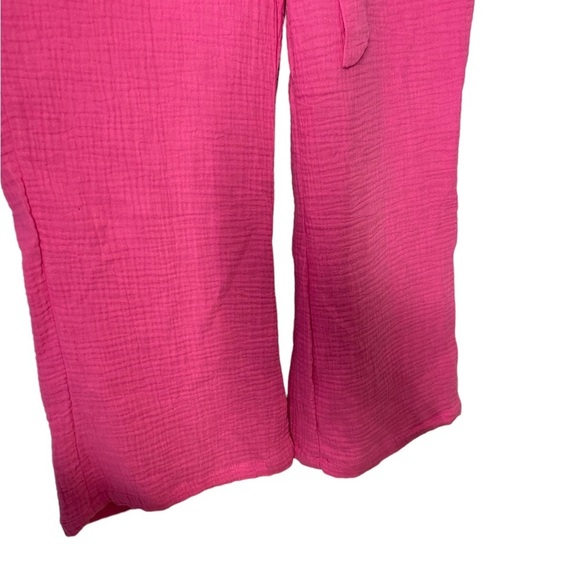 NWT Sincerely Jules pink textured wide leg high rise cropped pants size  large - Picture 7 of 13